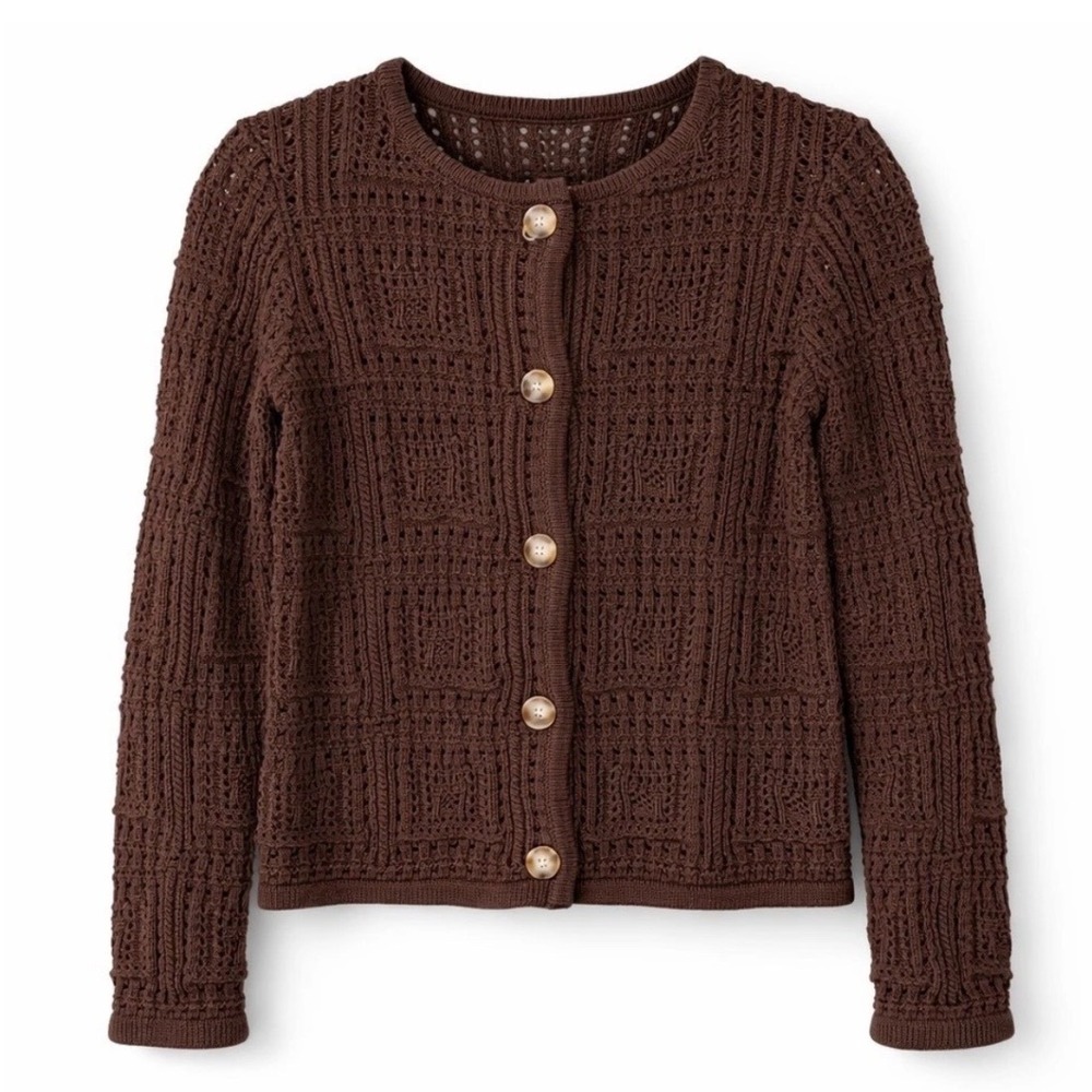 Magaschoni Chocolate Brown Crocheted Button-Front Cardigan